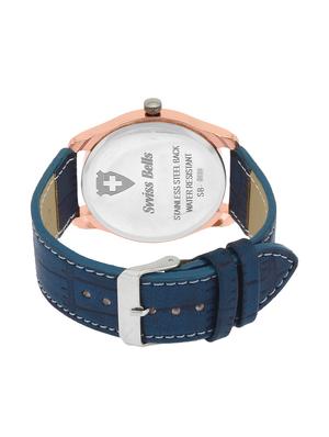 Golden Bell Blue Dial Blue Leather Strap Analog Wrist Watch - 14925960 - Standard Image - 3