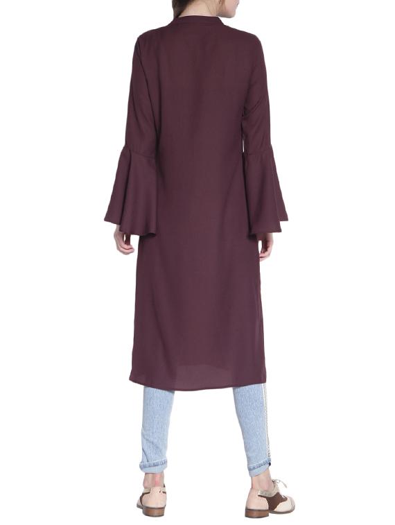 Purple crepe solid kurta - 14925985 - Zoom Image - 3