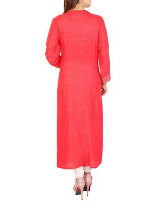 red rayon straight kurta - 14926006 - Standard Image - 3