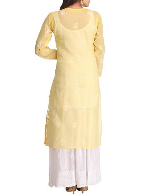 ada yellow cotton straight kurta - 14926670 - Standard Image - 3