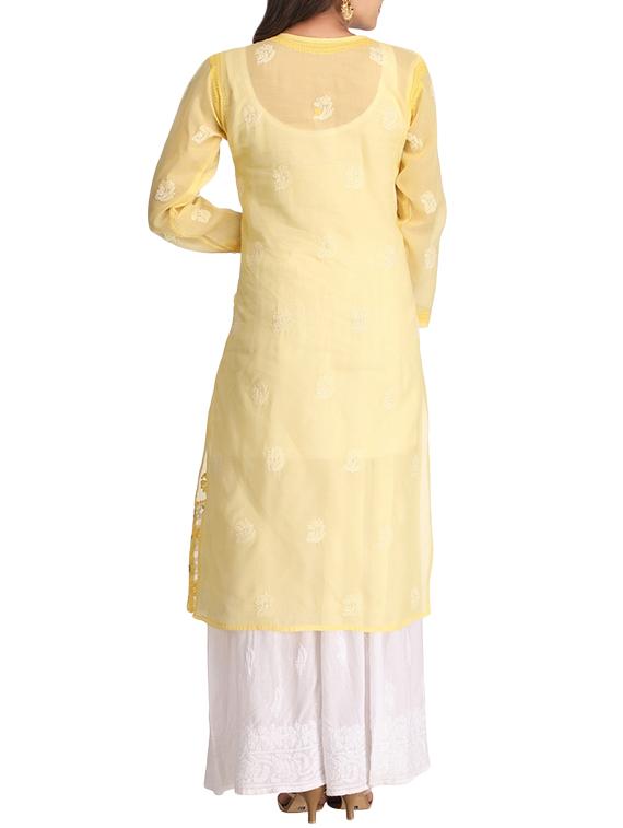 ada yellow cotton straight kurta - 14926670 - Zoom Image - 3