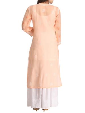 ada peach cotton straight kurta - 14926671 - Standard Image - 3