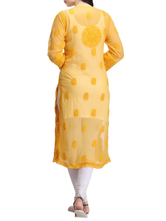 ada yellow georgette straight kurta - 14926675 - Zoom Image - 3