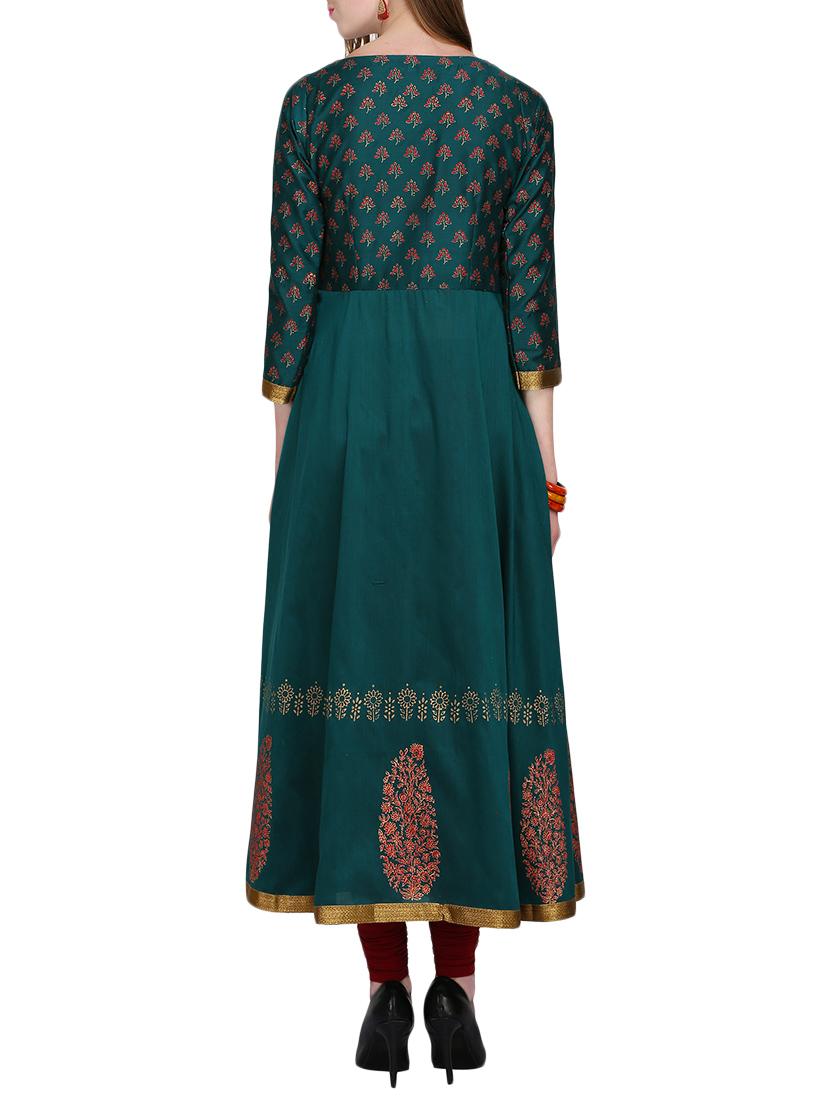 KAANCHIE NANGGIA green cotton blend flared kurta - 14926700 - Zoom Image - 3