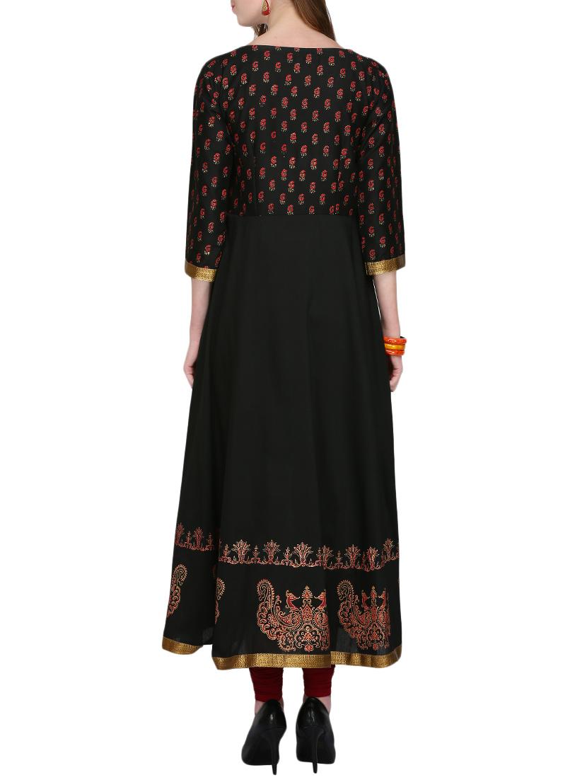 kaanchie nanggia black cotton blend flared kurta - 14926701 - Zoom Image - 3