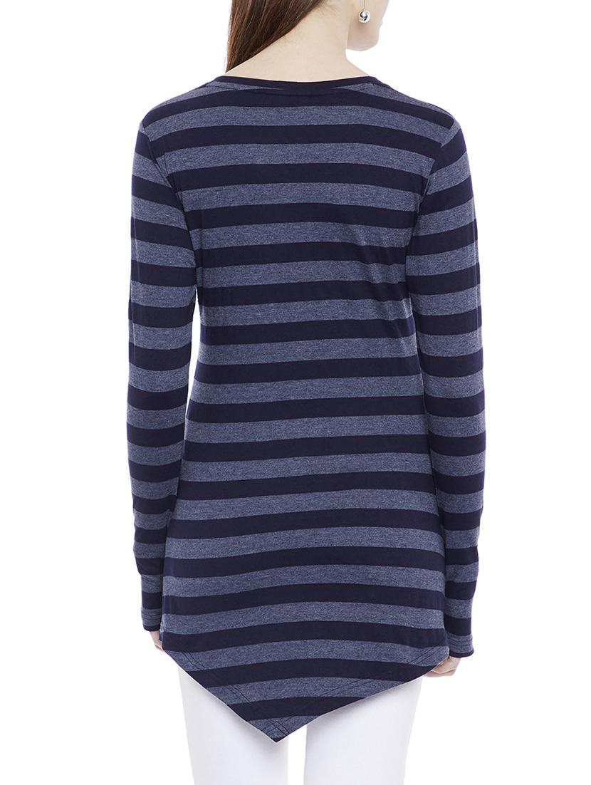 Navy blue striped asymmetrical tunic - 14929587 - Zoom Image - 3