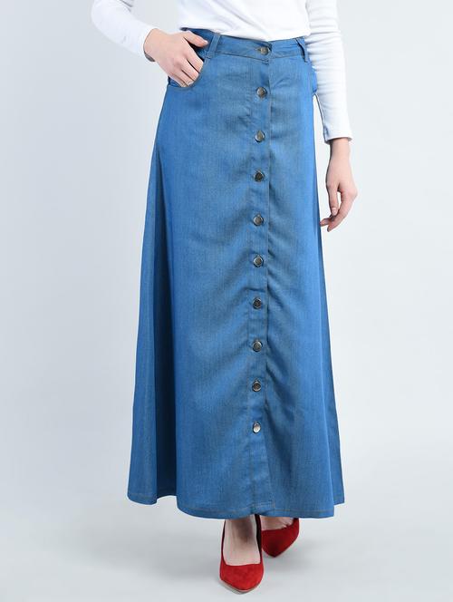 solid blue denim a-line skirt - 14930637 - Standard Image - 1