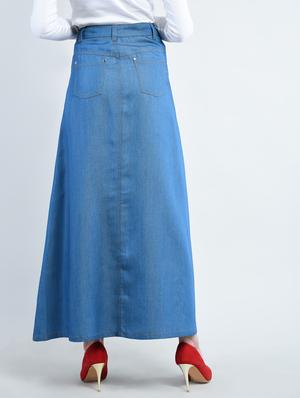 solid blue denim a-line skirt - 14930637 - Standard Image - 3