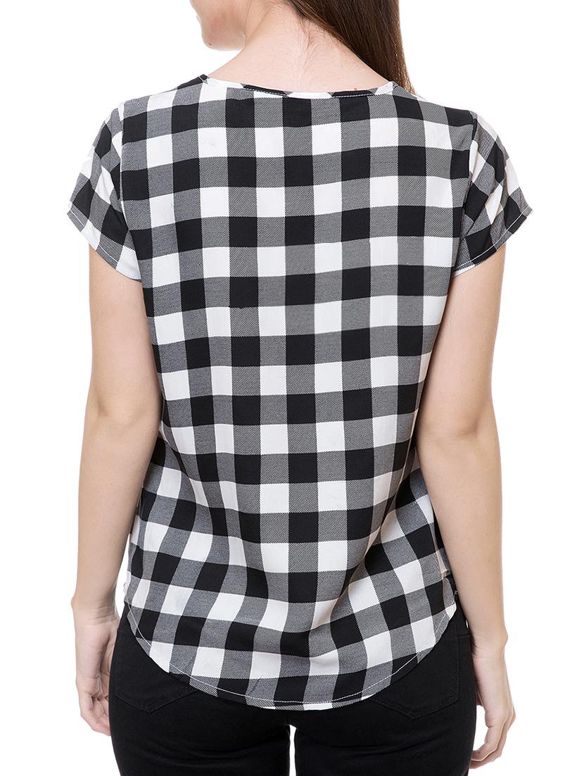 round neck checkered top - 14933343 - Zoom Image - 3