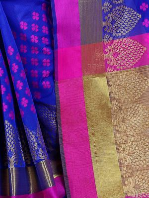 blue cotton silk woven saree with blouse - 14935095 - Standard Image - 3