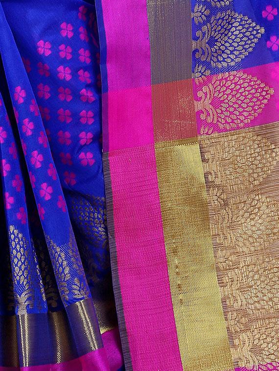 blue cotton silk woven saree with blouse - 14935095 - Zoom Image - 3