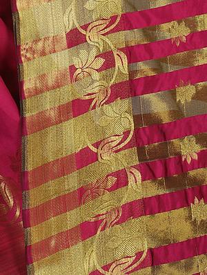magenta cotton silk banarasi saree with blouse - 14935105 - Standard Image - 3