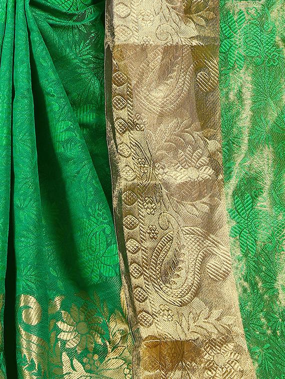 green cotton silk woven saree with blouse - 14935111 - Zoom Image - 3