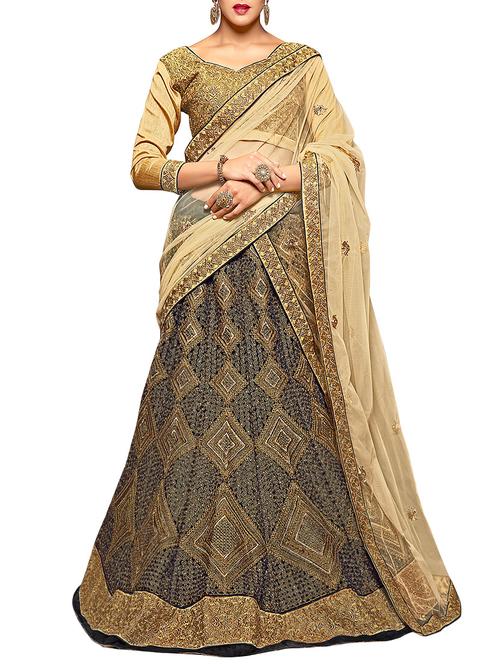 Blue velvet panelled lehenga - 14935346 - Very Small Image - 1