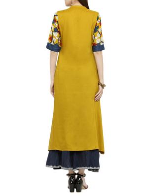 yellow viscose aline kurta - 14935777 - Standard Image - 3