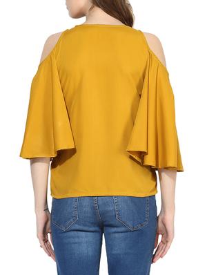 solid yellow cold shoulder top - 14936280 - Standard Image - 3