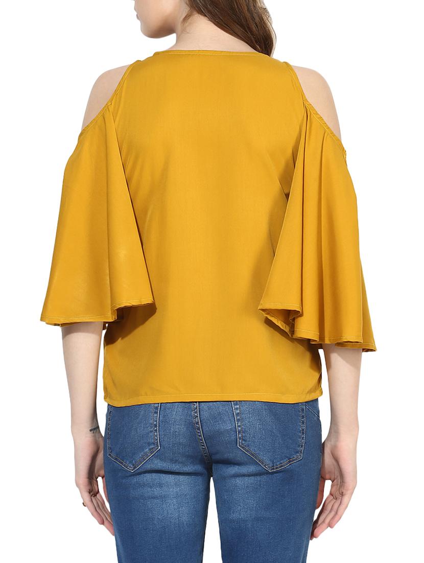solid yellow cold shoulder top - 14936280 - Zoom Image - 3
