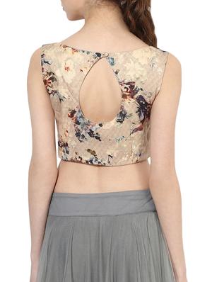 indian dobby beige printed blouse - 14937881 - Standard Image - 3