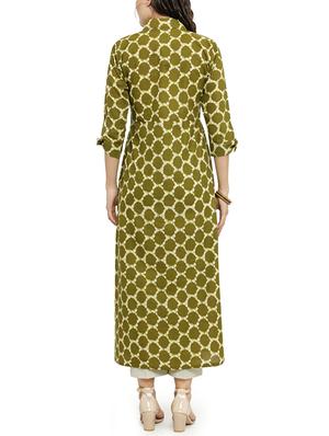 mehandi cotton flared kurta - 14947772 - Standard Image - 3