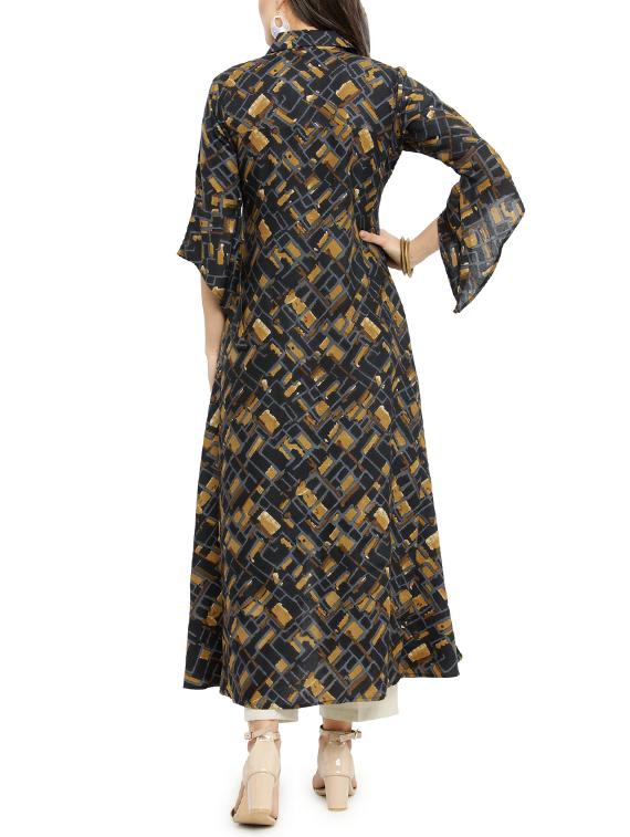 asymmetric bell sleeves kurta - 14947775 - Zoom Image - 3