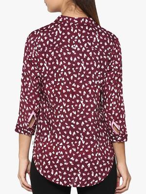 maroon printed cotton blend shirt - 14954892 - Standard Image - 3
