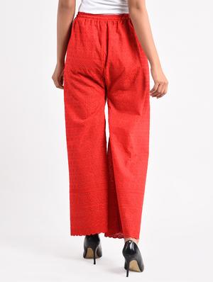 red embroidered cotton palazzo - 14961911 - Standard Image - 3