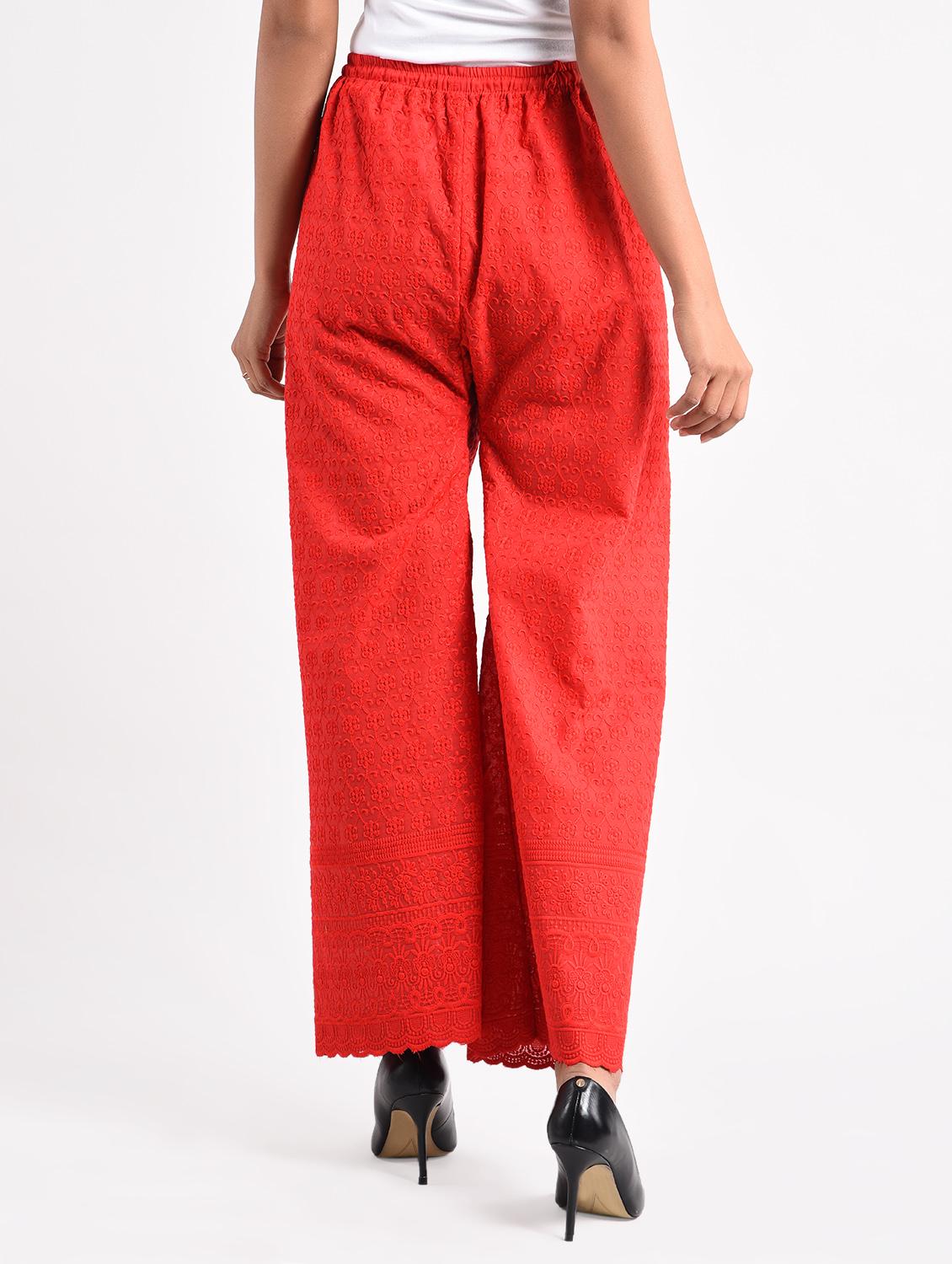 red embroidered cotton palazzo - 14961911 - Zoom Image - 3