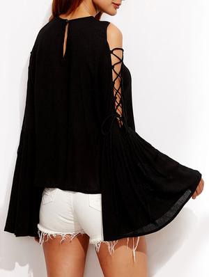 solid black cold shoulder top - 14964748 - Standard Image - 3