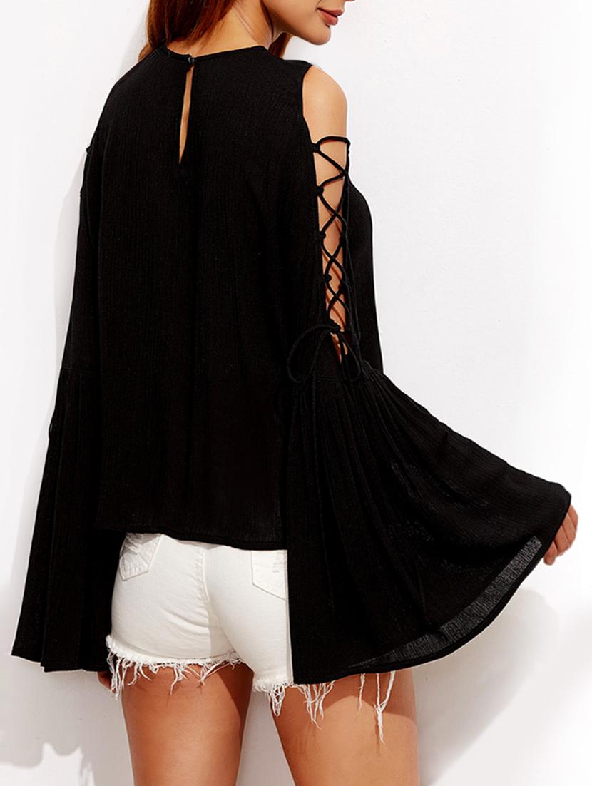 solid black cold shoulder top - 14964748 - Zoom Image - 3