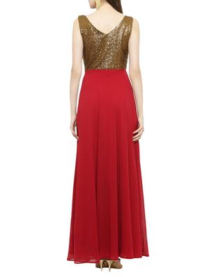 maroon georgette gown dress - 14966384 - Standard Image - 3