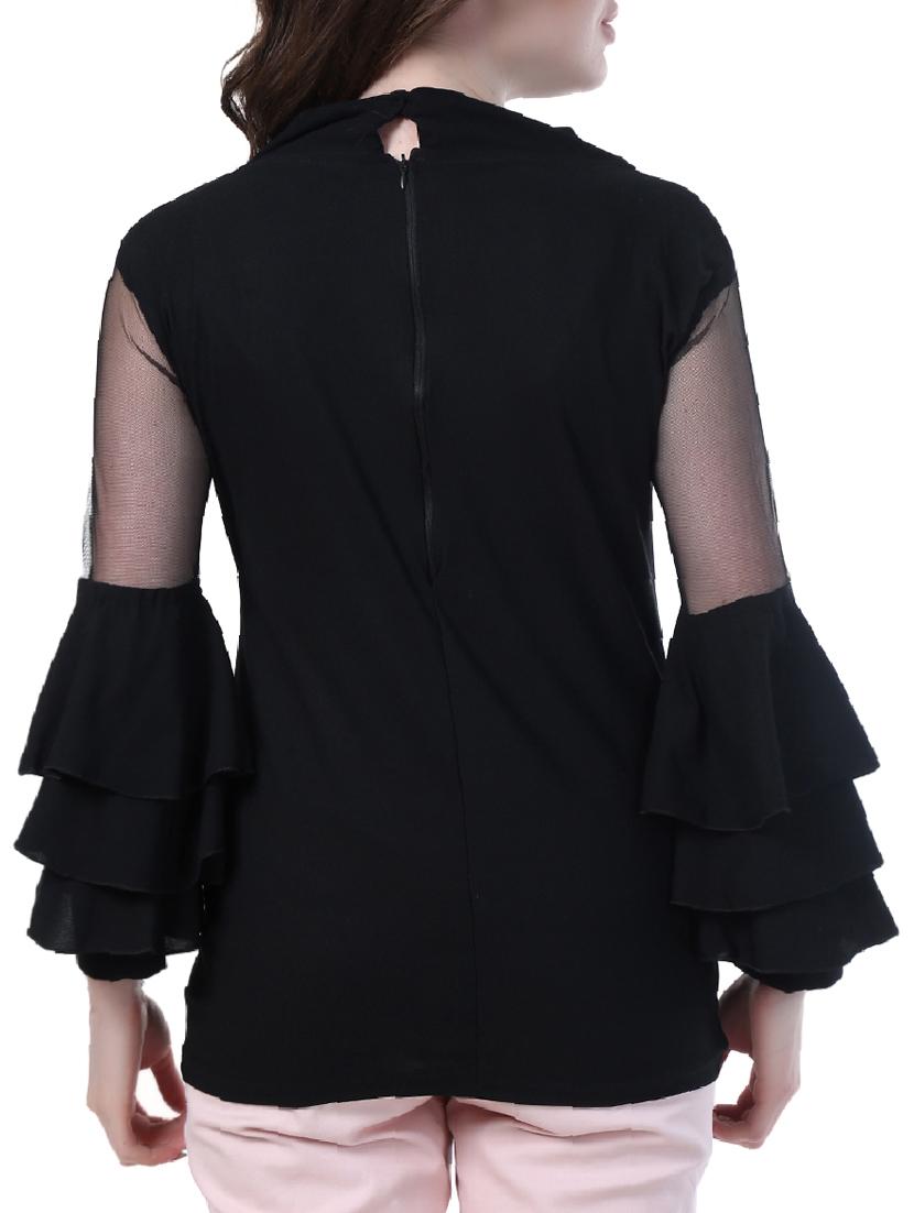 mesh insert layered bell sleeved top - 14967012 - Zoom Image - 3