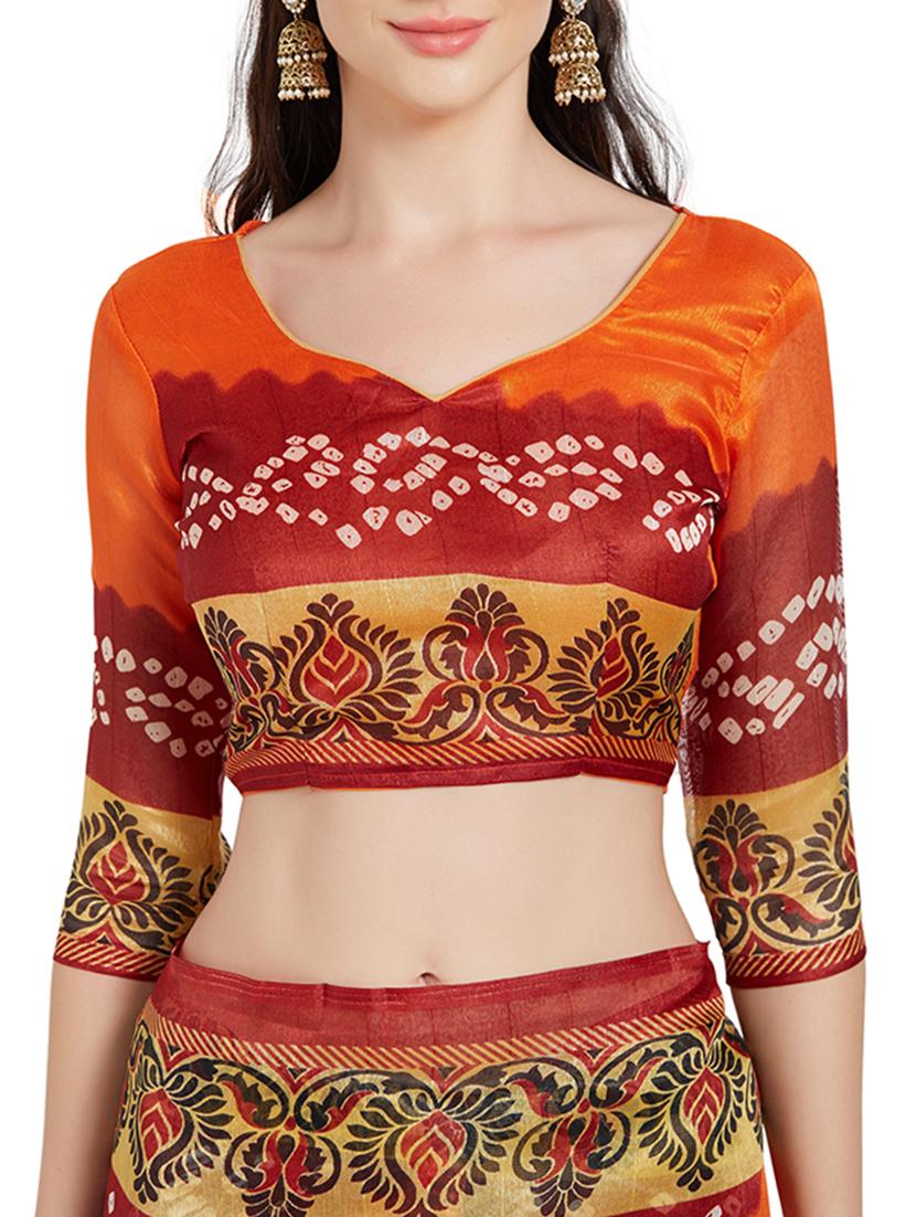 red bandhani saree with blouse - 14967421 - Zoom Image - 3