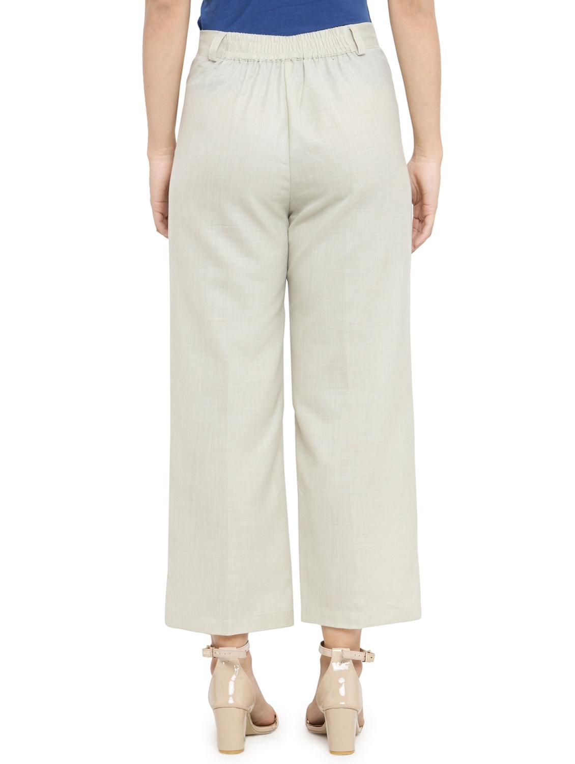 beige solid pleated trouser - 14972293 - Zoom Image - 3