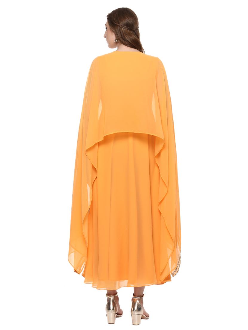 yellow georgette flared kurta - 14973660 - Zoom Image - 3
