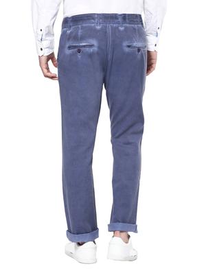 blue cotton flat front casual trouser - 14973965 - Standard Image - 3