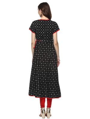 black cotton a-line kurta - 14973975 - Standard Image - 3