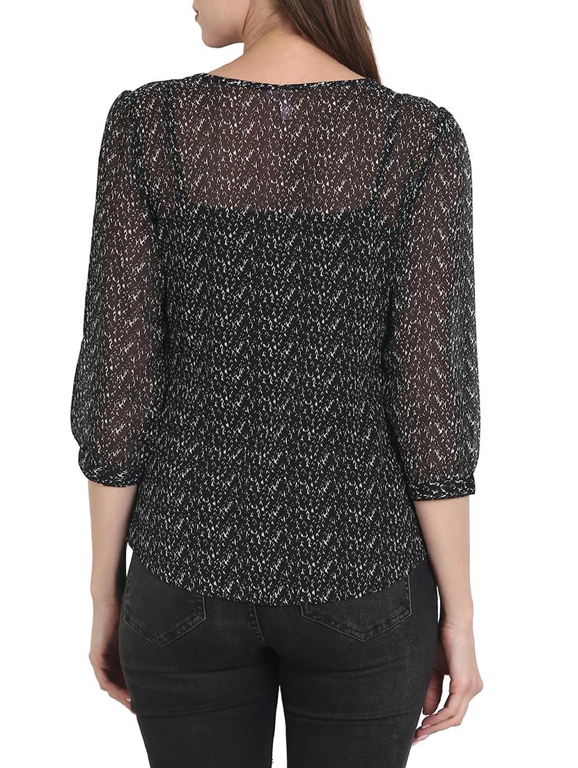 black printed chiffon top - 14974004 - Zoom Image - 3