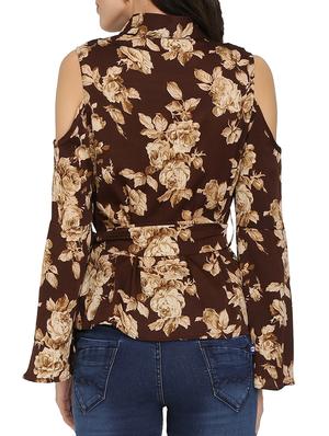 brown printed belted top - 14979276 - Standard Image - 3