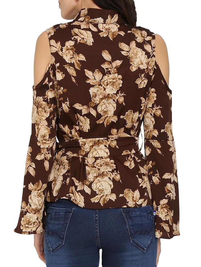 brown printed belted top - 14979276 - Zoom Image - 3