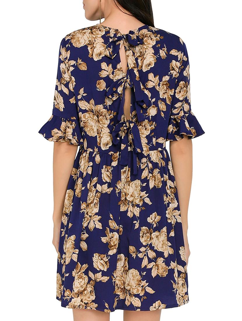 blue printed fit & flare dress - 14979292 - Zoom Image - 3