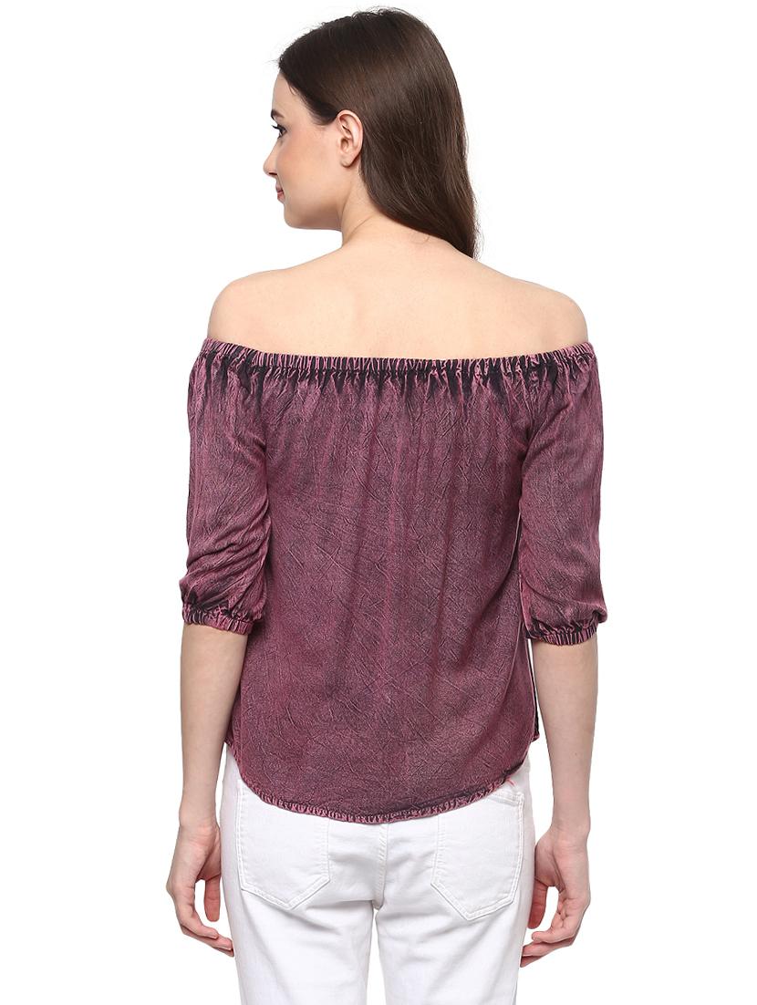 purple off shoulder denim top - 14980425 - Zoom Image - 3