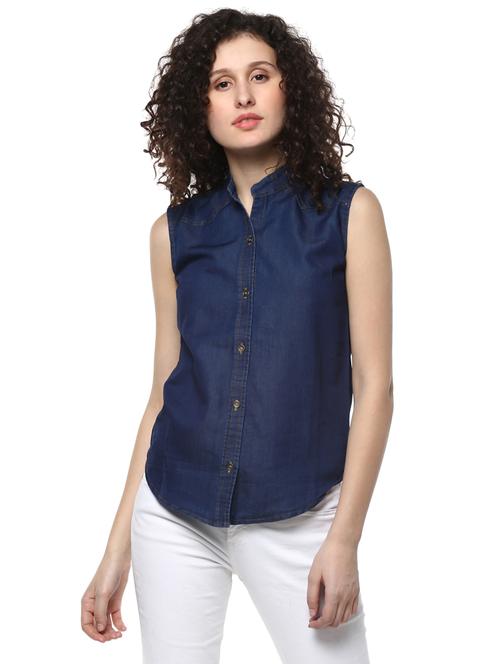 solid navy blue denim shirt - 14981570 - Very Small Image - 1