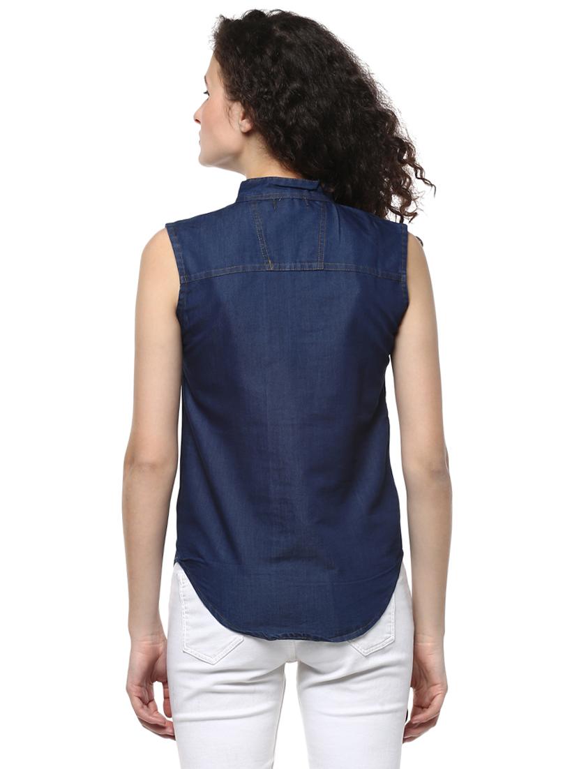 solid navy blue denim shirt - 14981570 - Zoom Image - 3