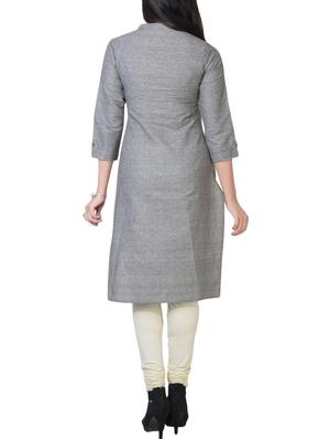 grey cotton straight kurta - 14981953 - Standard Image - 3