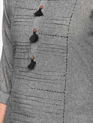 grey cotton straight kurta - 14981953 - Standard Image - 6