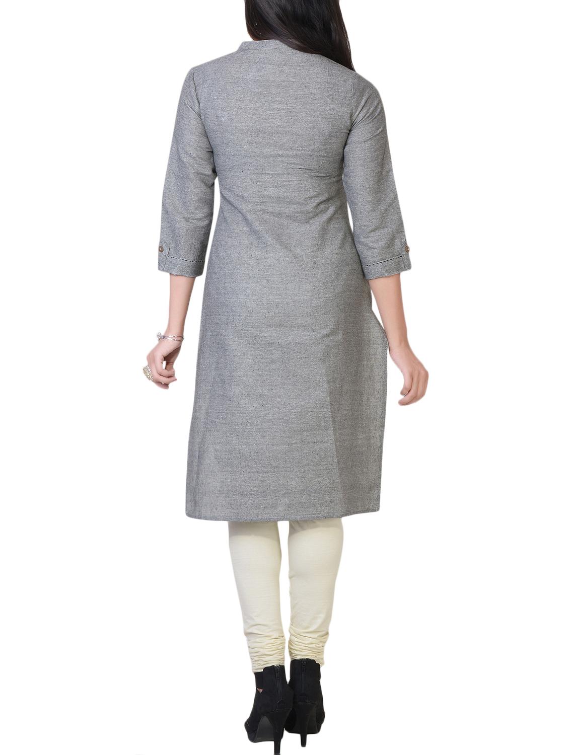 grey cotton straight kurta - 14981953 - Zoom Image - 3