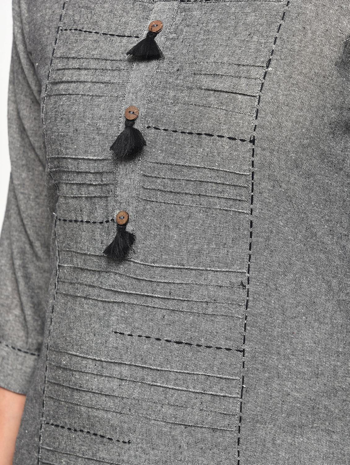 grey cotton straight kurta - 14981953 - Zoom Image - 6