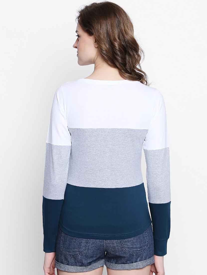 grey color block cold shoulder tee - 14986857 - Zoom Image - 3