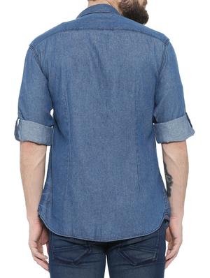 blue denim casual shirt - 14987019 - Standard Image - 3