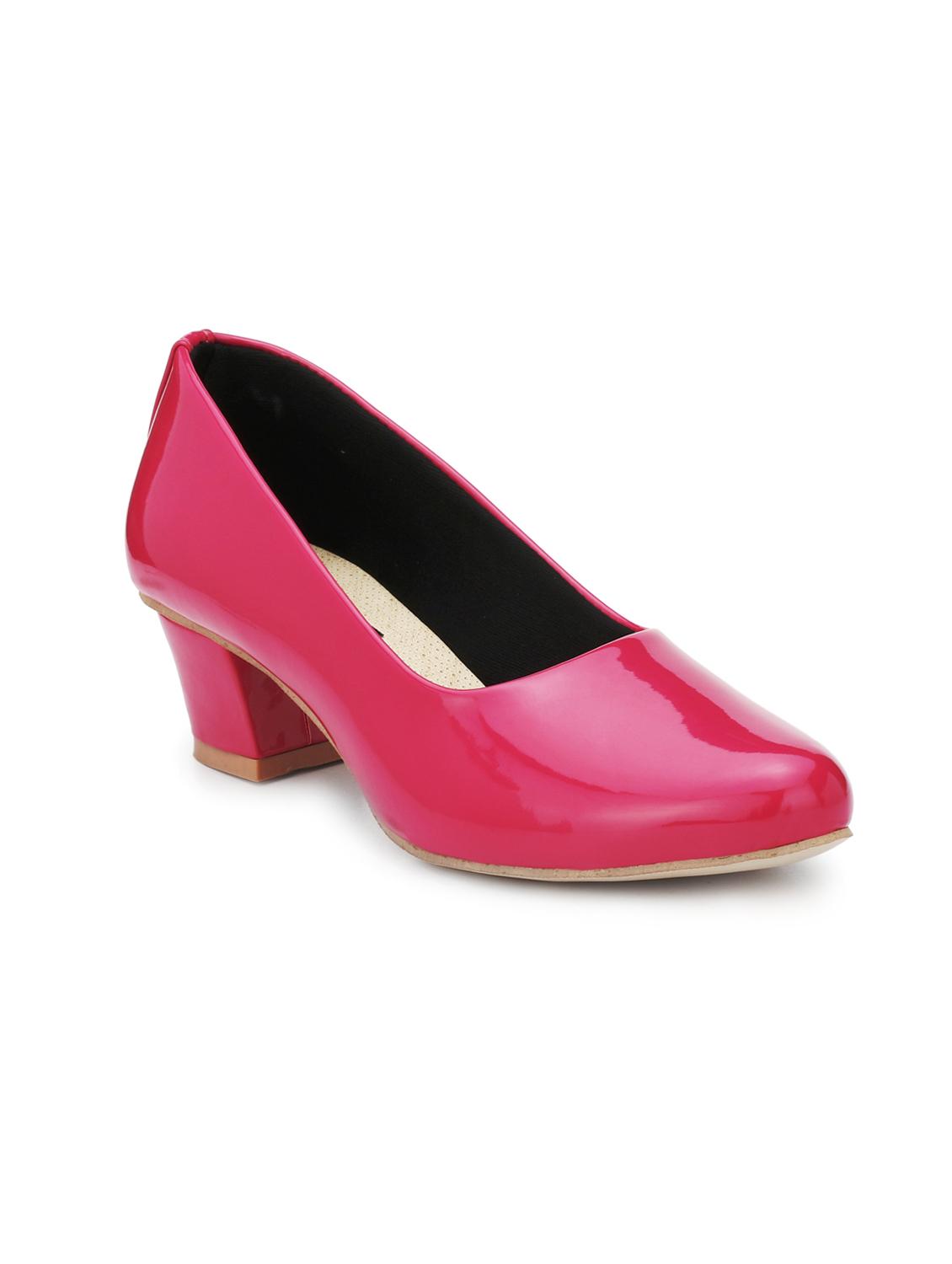 magenta leatherette slip on pumps